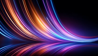 Wall Mural - Abstract futuristic background. orange, Blue and pink motion blur lines set against a black