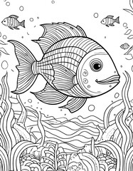 Wall Mural - coloring book with cartoon fish.