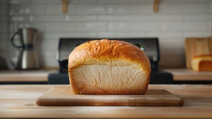 Freshly baked bread sitting on a wooden cutting board, ready for use