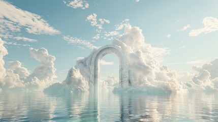 Wall Mural - Cloud arch formation over calm water with blue sky and clouds.