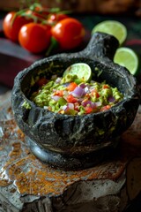 Poster - Fresh Homemade Guacamole in Rustic Bowl