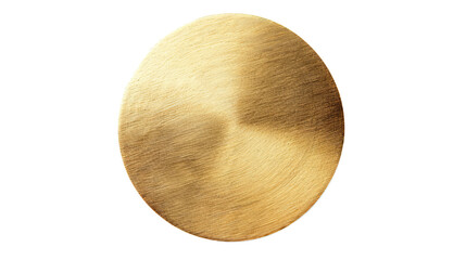 Golden round adhesive paper sticker label on a transparent background