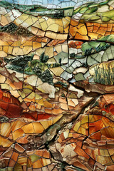 Wall Mural - A mosaic of broken pottery pieces forming a cohesive landscape scene