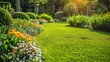 © kwledge - beautiful spring garden with flowers and lawn grass