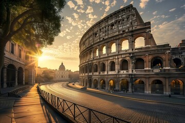 Wall Mural - Colosseum at Sunrise With a View of Rome