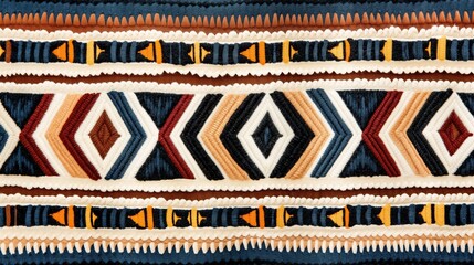 Wall Mural - Detailed ethnic Bedouin pattern with colorful geometric shapes, vibrant lines, and traditional motifs in rich hues of blue, orange, and red..