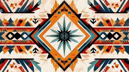 Wall Mural - Intricate geometric pattern with ethnic Native American motifs and a vibrant color scheme.