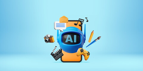 Poster - Smartphone screen with AI bot and creative services icons