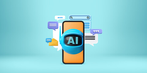Aufkleber - Smartphone screen with speech bubbles and robot icon, colored background