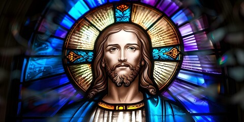 Wall Mural - Stained glass portrayal of Jesus Christ as the Savior of the world. Concept Religious Art, Stained Glass, Jesus Christ, Savior, World