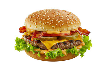 Wall Mural - burger on white background, AI generated