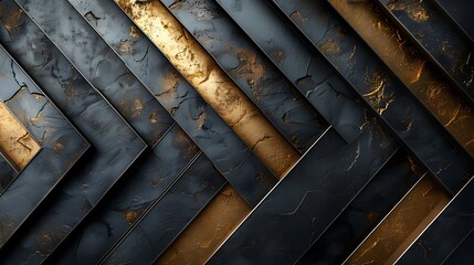 Wall Mural - A vibrant design featuring reflective gold chevron stripes on a matte black background, creating a luxurious look. The gold chevrons shimmer against the matte black, offering a rich and elegant visual
