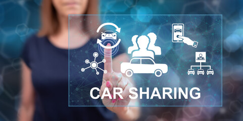 Poster - Woman touching a car sharing concept