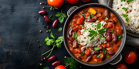 Wall Mural - Rajma Chawal A Delicious Dish of Kidney Bean Curry in Tomato-Based Sauce. Concept Indian Cuisine, Vegetarian Dish, North Indian Speciality, Tomato Gravy Recipe, Comfort Food