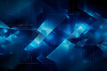 Wall Mural - The image captures an array of dynamic blue geometric shapes overlaid on a dark, mysterious backdrop