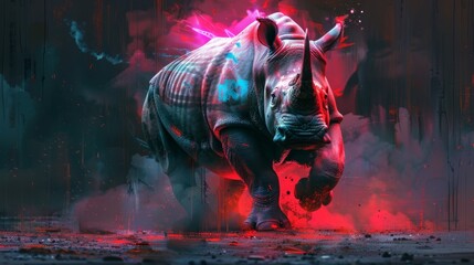 Wall Mural - graffiti art of a angry, dangerous running rhinoceros