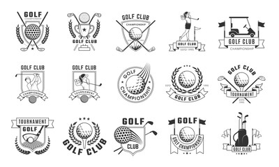 Sticker - Golf badges. Sport logos for golf club badges with specific tools cups balls stick recent vector template with place for personal text