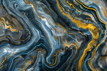 Wall Mural - A painting of a blue and gold swirl with a gold and blue color scheme