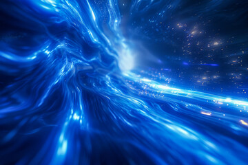 Wall Mural - a blue lighted tunnel with a blue light shining through it