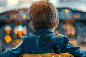 Wall Mural - AI generated picture of happy kid wear airplane captain suit pilot career children day concept