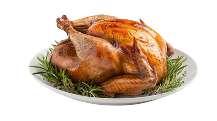 Roast turkey on white background