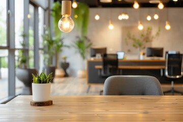 Poster - A table with a potted plant and a lamp on it