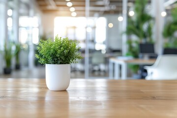 Aufkleber - A potted plant sits on a wooden table in a room with a view of a window