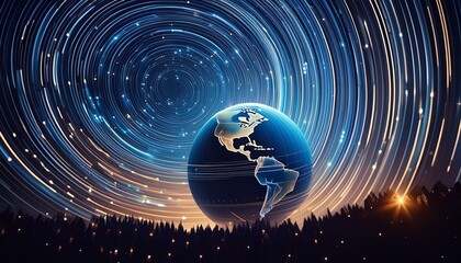 Wall Mural - Geometry Form of the earth - star trail at night, art design