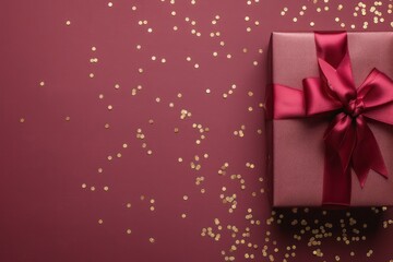 Poster - A red box with a gold ribbon sits on a red background