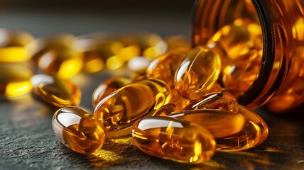 Wall Mural - Omega-3 capsules. selective focus. Generative AI,