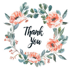 Wall Mural - Thank you card in a bouquet of blooming peonies and eucalyptus leaves on a white background