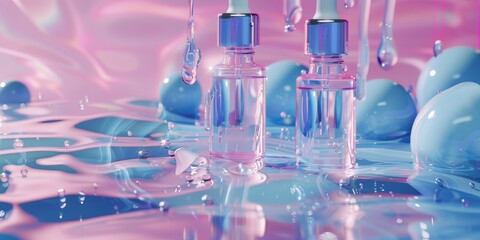 Wall Mural - Two bottles of perfume are floating in a body of water