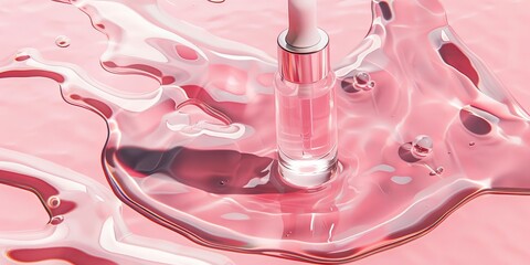 Wall Mural - A bottle of perfume is poured into a glass of water, creating a pink liquid