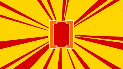 Poster - square brackets symbol on the background of animation from moving rays of the sun. large orange symb