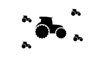 Poster - Zoom in and out animation the tractor symbol. Large black symbol in the center and four small symbols around. Seamless looped 4k animation on white background