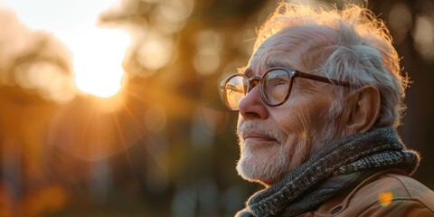 Sticker - An older man with glasses is standing outside in the sun