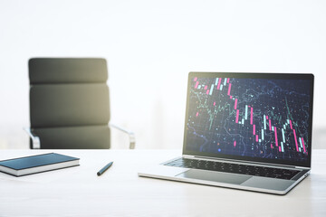 Poster - Creative concept of crisis chart illustration on modern laptop screen. Global crisis and bankruptcy concept. 3D Rendering