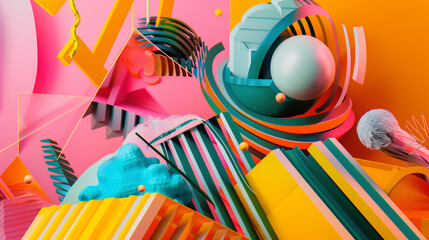 Poster - An imaginative artwork where familiar objects dissolve into colorful, abstract shapes, forming a surreal and vibrant composition.