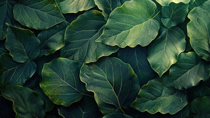 Close-up of Lush Green Leaves with Detailed Veins and Textures in Natural Light