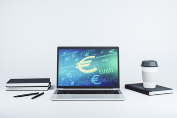 Poster - Creative EURO symbols illustration on modern computer monitor, forex and currency concept. 3D Rendering