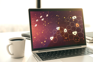Aufkleber - Creative abstract medical sketch on modern laptop monitor, Medicine and healthcare concept. 3D Rendering