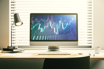 Poster - Modern computer screen with abstract creative financial chart, research and analytics concept. 3D Rendering