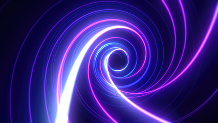 Wall Mural - Abstract bright purple background tunnel with flying lines of energy particles and light rays