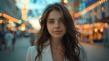 A young girl holding coffee with a thoughtful expression on an urban street