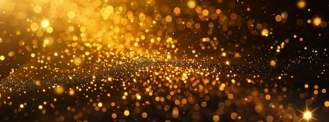 Wall Mural - golden particles and sprinkles for a holiday celebration like christmas or new year. shiny golden lights. wallpaper background for ad and web design