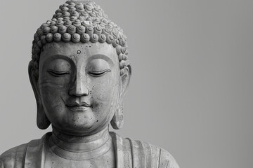 Poster - Minimalist image of a serene Buddha statue, set against a plain white background,