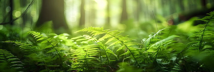Sticker - Green fern in the summer in the forest. Creative banner. Copyspace image