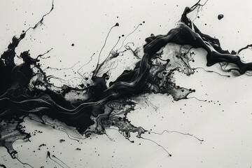 Wall Mural - Minimalist abstract painting with delicate splatters of ink on a clean white canvas,