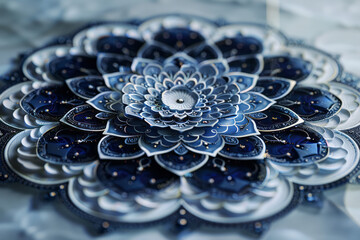 Poster - Simple photo of an intricately designed mandala, drawn on a clean surface,