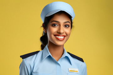 postal worker beautiful girl employee in uniform, portrait